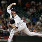 Mariners pitcher Max Povse throws against the Detroit Tigers in during a June 22 game in Seattle. (AP Photo/Elaine Thompson)