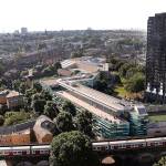 The remains of the charred Grenfell Tower stands in London on Thursday. (AP Photo/Frank Augstein)