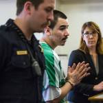 As his public defender looks on at the Snohomish County Courthouse in Everett on Tuesday, Diego Tavares is led from the courtroom after being sentenced to 25 years in prison for the 2015 murder of 17-year-old Anthony Camacho. (Andy Bronson / The Herald)