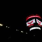 Snohomish High valedictorian Emma Kentch is seen on the Xfinity Arena scoreboard as she speaks during her school&rsquo;s graduation ceremony on Monday in Everett. (Andy Bronson / The Herald)