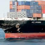 The damaged Philippine-registered container ship ACX Crystal is seen in the waters off Izu Peninsula, southwest of Tokyo, on Saturday. (Japan&rsquo;s 3rd Regional Coast Guard Headquarters via AP, File)