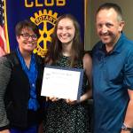 South Everett-Mukilteo Rotary Club President Cassie Franklin (left) and Rotary member Ken Hammond (right) congratulate Jordan Cresanti on being named a Student of the Month. (Contributed photo)
