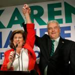 Karen Handel (left), the Republican candidate for Georgia&rsquo;s 6th District congressional seat, celebrates with her husband, Steve, after declaring victory at an election-night watch party Tuesday in Atlanta. (AP Photo/John Bazemore)