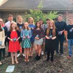 The Kiwanis Club of Snohomish recently honored its Snohomish School District Students of the Quarter. Standing front row from left are Thandiwe Venema, Emily Ovall, Ellie Baxter, Cassandra Vando and Emily Garat. Standing back row from left are Summer Hanford, Jess Harris, Bud Parks, Isabelle Ivankovich, Jocelyn Camacho-Herrera, Roman Nichols, Conner Moore and Anthony Hayes. Not pictured is Bethany Shade. (Contributed photo)