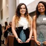 Liyala Dickens, of Lynnwood, (right) was named the winner of a Contribution to Student Life Award as well as an Ujima Award at Lehigh University&rsquo;s Student Life Leadership Awards ceremony in May. She was honored with Tanairy Ortiz (left) for the Ujima Award. (Contributed photo)