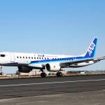 Mitsubishi&rsquo;s third test plane of its MRJ program takes off in All Nippon Airways livery. The plane, an MRJ90, is in France for the Paris Air Show. The MRJ test program is based in Moses Lake. (Mitsubishi)