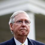 Senate Majority Leader Mitch McConnell speaks with the media after he and other Senate Republicans had a meeting with President Donald Trump at the White House on Tuesday. (AP Photo/Alex Brandon)