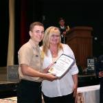 Navy Junior ROTC Cadet Ian Crosby is awarded Cadet of the Year by Donetta Oremus, the Marysville School District&rsquo;s CTE director. (Contributed photo)