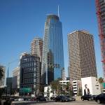 Traffic moves past the 73-story, 1,100-foot-high Wilshire Grand Center on Thursday in Los Angeles. (AP Photo/Jae Hong)