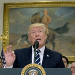 President Donald Trump speaks in the Roosevelt Room of the White House in Washington on Thursday during an event on workforce initiatives. (AP Photo/Susan Walsh)
