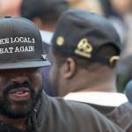 Union members congregate before the start of a rally in New York on Tuesday. (AP Photo/Mary Altaffer)