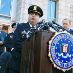 United States Capitol Police Chief Matthew Verderosa, with FBI Washington Field Office Special Agent in Charge Timothy Slater (back right), speaks to reporters in Washington during a June 21 news conference about the investigative findings in the shooting at Eugene Simpson Stadium Park in Alexandria, Virginia, on June 14. (AP Photo/Manuel Balce Ceneta)