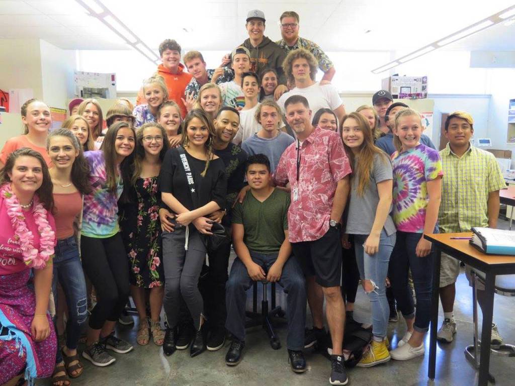 Chrissy Teigen and John Legend visit Snohomish High School. (Snohomish School District)