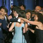 The cast and crew of &ldquo;Dear Evan Hansen&rdquo; celebrate winning the award for best musical at the 71st annual Tony Awards on Sunday in New York. (Photo by Michael Zorn/Invision/AP)