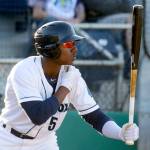 Mariners top prospect Kyle Lewis, seen here during a game with the AquaSox on July 6, 2016, is expected to join Hi-A Modesto or Lo-A Clinton next week. (Kevin Clark / The Herald)