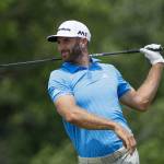 Dustin Johnson hits a drive on the 12th hole during a practice round for the U.S. Open on June 14, 2017, at Erin Hills in Erin, Wis. (AP Photo/David J. Phillip)