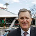 In this March 16, 2017 photo, Tim Leiweke, head of the Oak View Group, poses for a photo in front of KeyArena in Seattle. (AP Photo/Ted S. Warren)