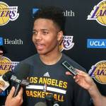 Markelle Fultz speaks with reporters Thursday after his private workout with the Los Angeles Lakers in El Segundo, California. (AP Photo/Greg Beacham, File)