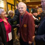 In this photo from April 8, 2015, former Arizona State University football coach Frank Kush waits to be introduced at the Arizona Sports Hall of Fame induction ceremony in Scottsdale, Arizona. Kush, the coach who transformed Arizona State from a backwater football program into a powerhouse, has died, ASU confirmed. He was 88. (Michael Chow/The Arizona Republic via AP, File)