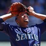 Seattle Mariners starting pitcher Ariel Miranda composes himself during the first inning of Thursday&rsquo;s game against the Minnesota Twins. Miranda gave up five runs in the first inning. (AP Photo/Jim Mone)