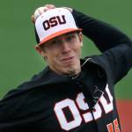 In this March 4, 2017, photo, Oregon State pitcher Luke Heimlich throws during a game against UC Davis in Corvallis, Oregon. (Mark Ylen/Albany Democrat-Herald via AP, File)