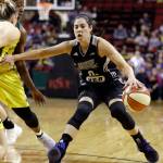 Elaine Thompson / Associated Press                                San Antonio guard Kelsey Plum drives against the Seattle Storm in the first half of Sunday&rsquo;s WNBA game in Seattle. Plum scored eight points in her team&rsquo;s loss.