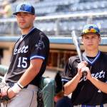 Max Whitt (left) and Connor O&rsquo;Brien are teammates for the Everett Merchants baseball team. O&rsquo;Brien, who will attend Seattle University in the fall, was coached by Whitt at Archbishop Murphy High School this past season. (Kevin Clark / The Herald)