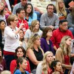 Leslie Kelley asks a question during the meeting of the Everett Education Association on Thursday afternoon at Cascade High School in Everett. (Kevin Clark / The Herald)