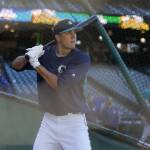 Mariners top draft pick Evan White takes batting practice at Safeco Field on June 23, 2017, in Seattle. (Ben VanHouten/Seattle Mariners).