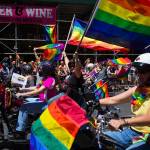 The Siren Motorcycle club participates in the New York City Pride Parade on Sunday, June 25, 2017 in New York. (AP Photo/Michael Noble Jr.)
