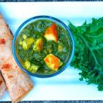 Kale and cheese cubes in a creamy curry (kale paneer) is a twist on the classic spinach and cheese curry (palak paneer).. (Photo by Reshma Seetharam)