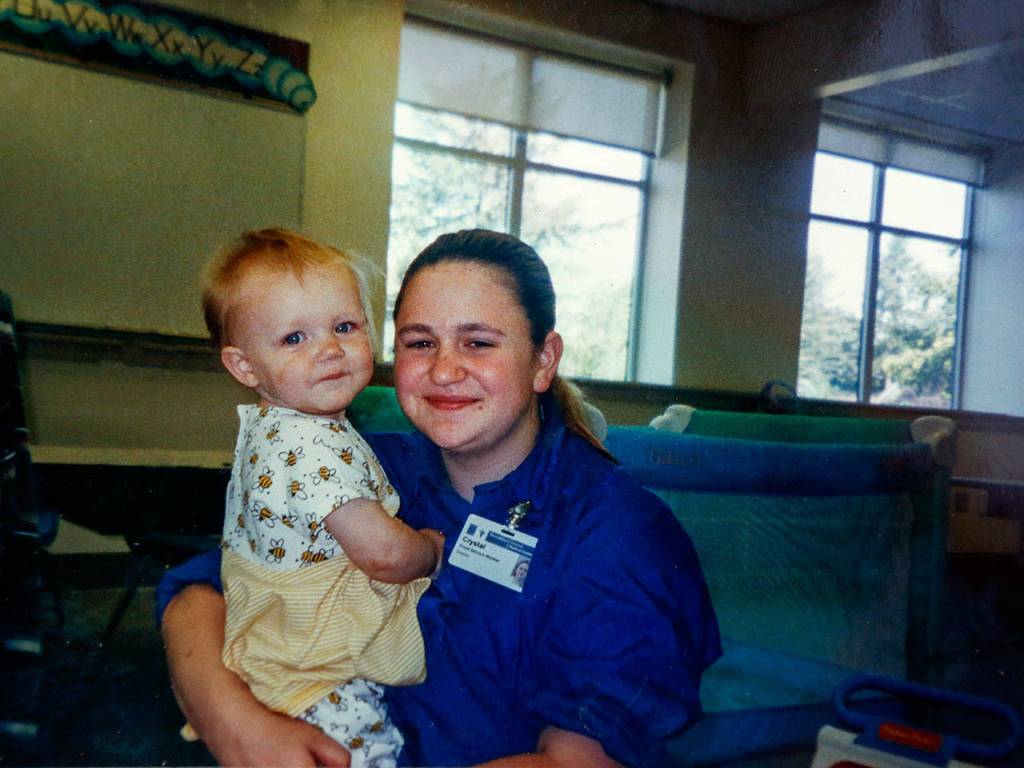 Crystal Scholl with her daughter Dakota Mowry before she graduated from AIM High School in 2000. Baby Dakota was cared for in the Snohomish school&rsquo;s child-care center. Now 18, Mowry graduated from AIM June 8. (Courtesy Crystal Scholl)