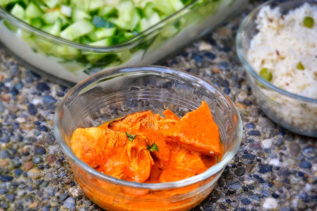 The chicken in butter chicken in creamy tomato gravy (Murgh makhani) is first marinated and grilled. (Photo by Reshma Seetharam)