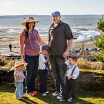 A recent family photo taken at a Snohomish County beachfront park shows Amy, Alex, and their children Seirsha, Willem and Atley. Amy is pregnant with Elayda in the photo. (Photo courtesy of Alex Clawson)