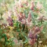 Through June 30 at The Sisters in Everett, see romantic realist and plein air watercolors by Yury Konyshev, including this floral painting.