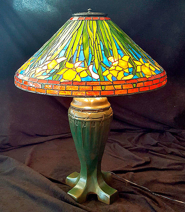 Patty DeGroodt&rsquo;s &ldquo;Daffodil&rdquo; lamp is among the Tiffany-style lamps to be displayed at Covenant Art Glass on Broadway in Everett through June 28.
