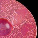 A detail of &ldquo;Large Plum Ginko Bowl,&rdquo; a ceramic art piece by Bernadette Trabue Crider, is displayed at Gallery North in Edmonds.