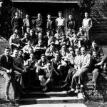 Promotional materials billed the college as a &ldquo;friendly&rdquo; school. The group of students, on the steps of Lincoln Elementary School in 1946, include many veterans of World War II. (Photo courtesy Everett Community College)