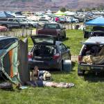 Fans relax before heading into the grounds during day three of the annual Sasquatch! music festival on May 28 in George. (Daniella Beccaria / For the Herald )