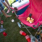 Leftover food and drinks scatter the campground on day three of the annual Sasquatch! music festival on May 28 in George. (Daniella Beccaria / For the Herald )