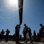 Attendants of Tankfest Northwest look through the barrel of a M2 155mm field gun on May 27 at the Flying Heritage and Combat Armor Museum in Everett. (Ian Terry / The Herald)