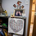 A heart with messages written to Dustin Willard is seen along with old photographs in his mother Debra&rsquo;s bedroom. &ldquo;I keep it here so it&rsquo;s the first thing I see when I wake up each morning,&rdquo; Debra said. (Ian Terry / The Herald)