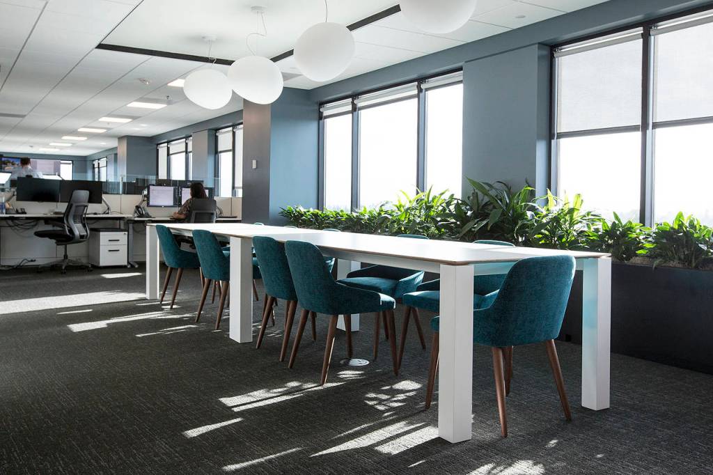 Open areas with ample options for work spaces were included in Everett&rsquo;s Moss Adams office remodel. (Ian Terry / The Herald)