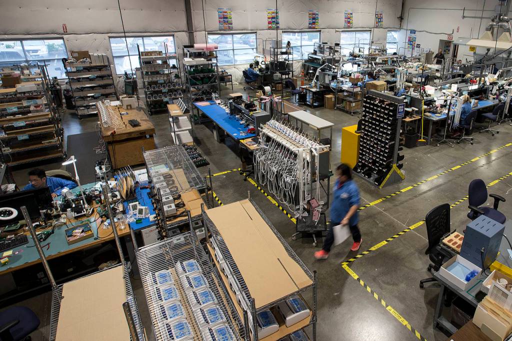 The factory floor of Aseptico is seen in Woodinville. (Ian Terry / The Herald)