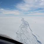 The floating Larsen C ice shelf in Antarctica in February. A vast iceberg with twice the volume of Lake Erie has broken off, scientists said Wednesday. (British Antarctic Survey via AP)