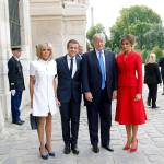 French President Emmanuel Macron (second left) and his wife, Brigitte (left), pose with U.S President Donald Trump and First Lady Melania Trump at Les Invalides museum in Paris on Thursday. (AP Photo/Michel Euler)