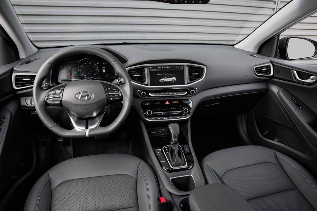 Recycled or eco-friendly materials are a key charactistic of the 2017 Hyundai Ioniq interior, and the climate control system has a Driver Only mode that reduces the load of both air conditioning and heating on the overall powertrain. (Manufacturer photo)