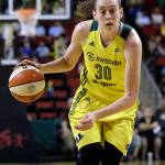 The Storm&rsquo;s Breanna Stewart in action against the Sun in a game July 12, 2017, in Seattle. (AP Photo/Elaine Thompson)