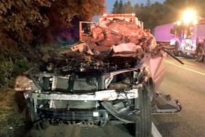 3 dead, teen stable after car slams into trailer in Lynnwood