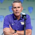 Washington head coach Chris Petersen speaks at Pac-12 media day on July 26, 2017, in Los Angeles. (AP Photo/Mark J. Terrill)